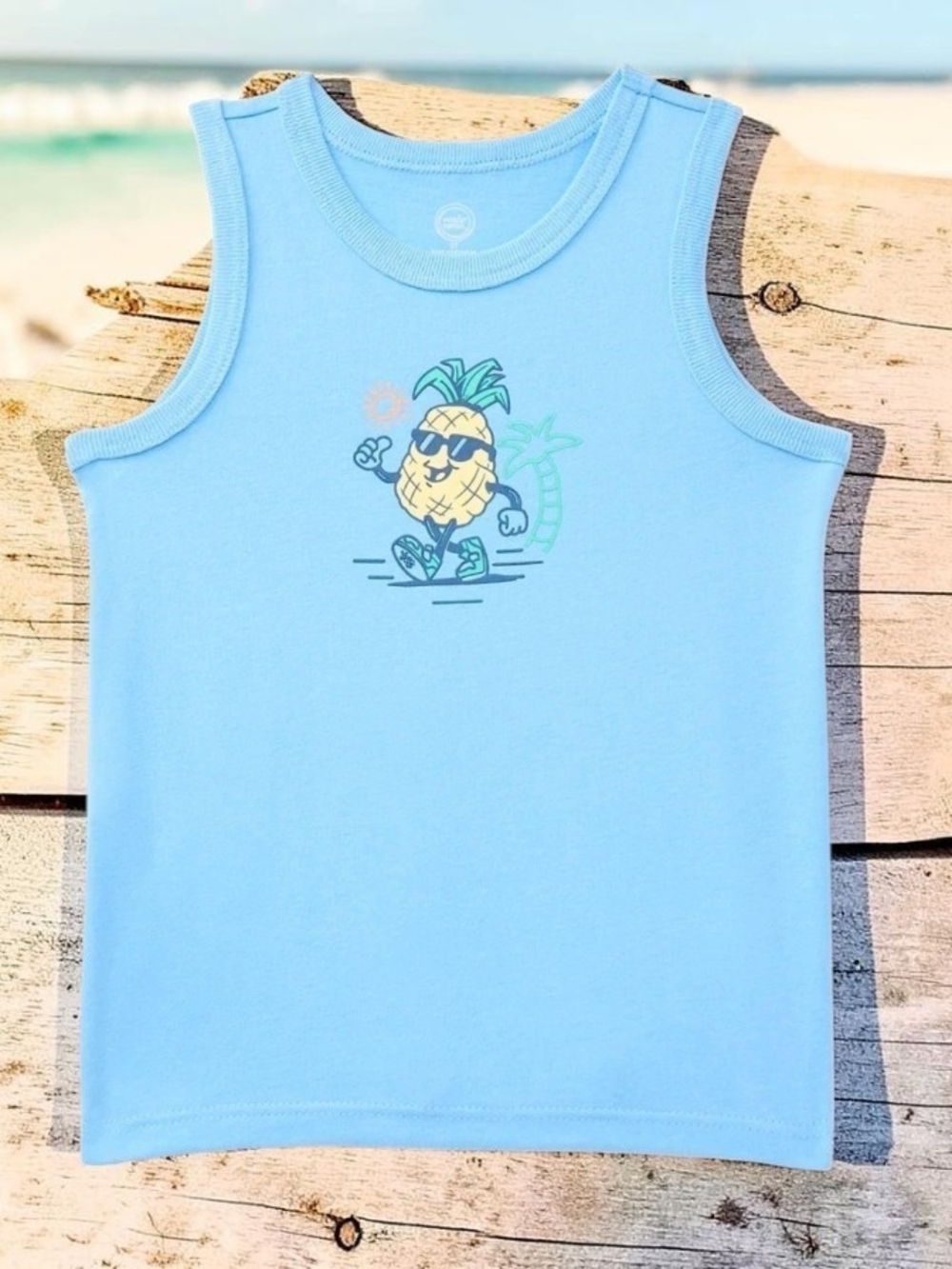 wonder nation Light Blue Pineapple Graphic Tank Top